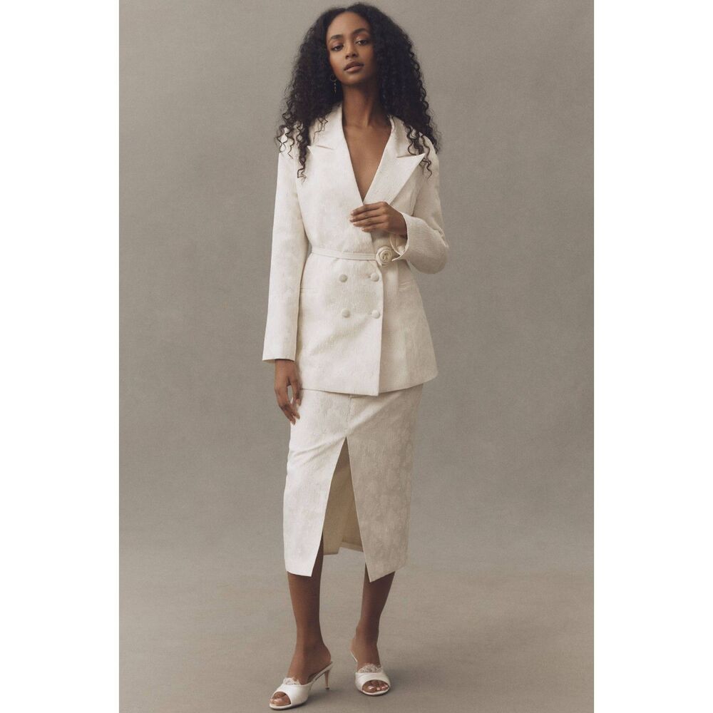 NWT SOLD OUT Hutch Anthropologie Ivory Jacquard Blazer/Skirt Luxury Set Size 4